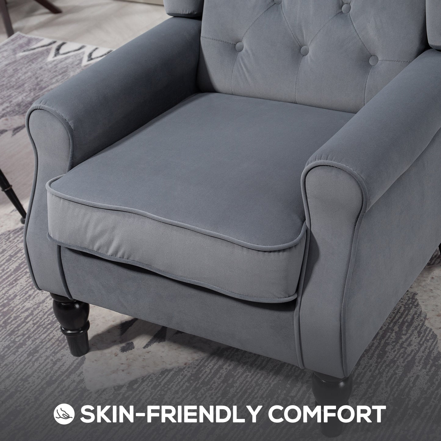 Vanola Fabric Grey Retro Wingback Accent Armchair With Diamond Button Tufted Upholstery