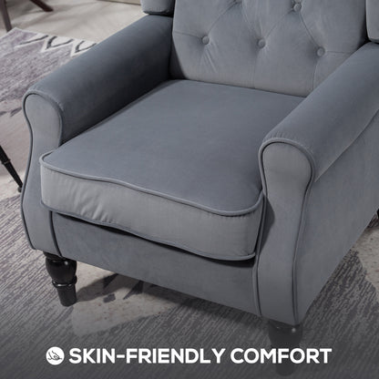 Vanola Fabric Grey Retro Wingback Accent Armchair With Diamond Button Tufted Upholstery