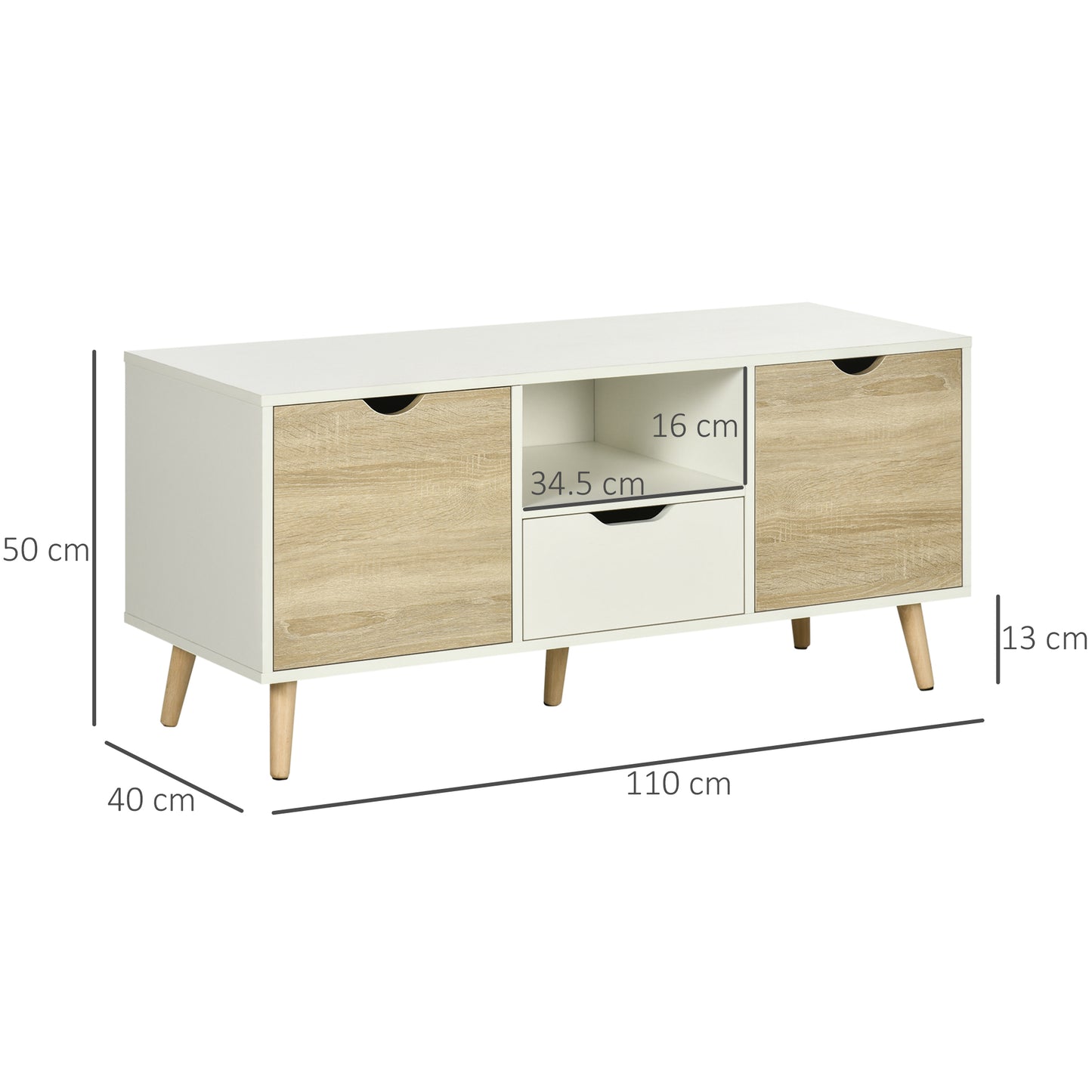 Reneba 110cm Wooden Natural TV Console With Storge Drawers For Screens Up To 50 Inches