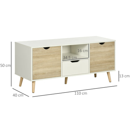 Reneba 110cm Wooden Natural TV Console With Storge Drawers For Screens Up To 50 Inches