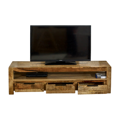 London Natural Mango Wood Large TV Cabinet with 3 Drawers and 1 Shelf