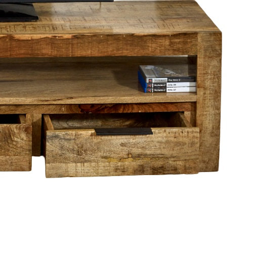 London Natural Mango Wood Large TV Cabinet with 3 Drawers and 1 Shelf