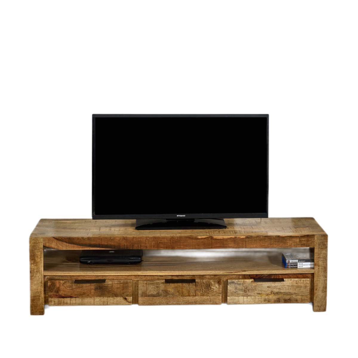 London Natural Mango Wood Large TV Cabinet with 3 Drawers and 1 Shelf