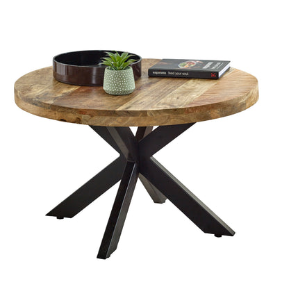 London Natural Mango Wood Coffee Table with 1 Top and Industrial Metal Legs