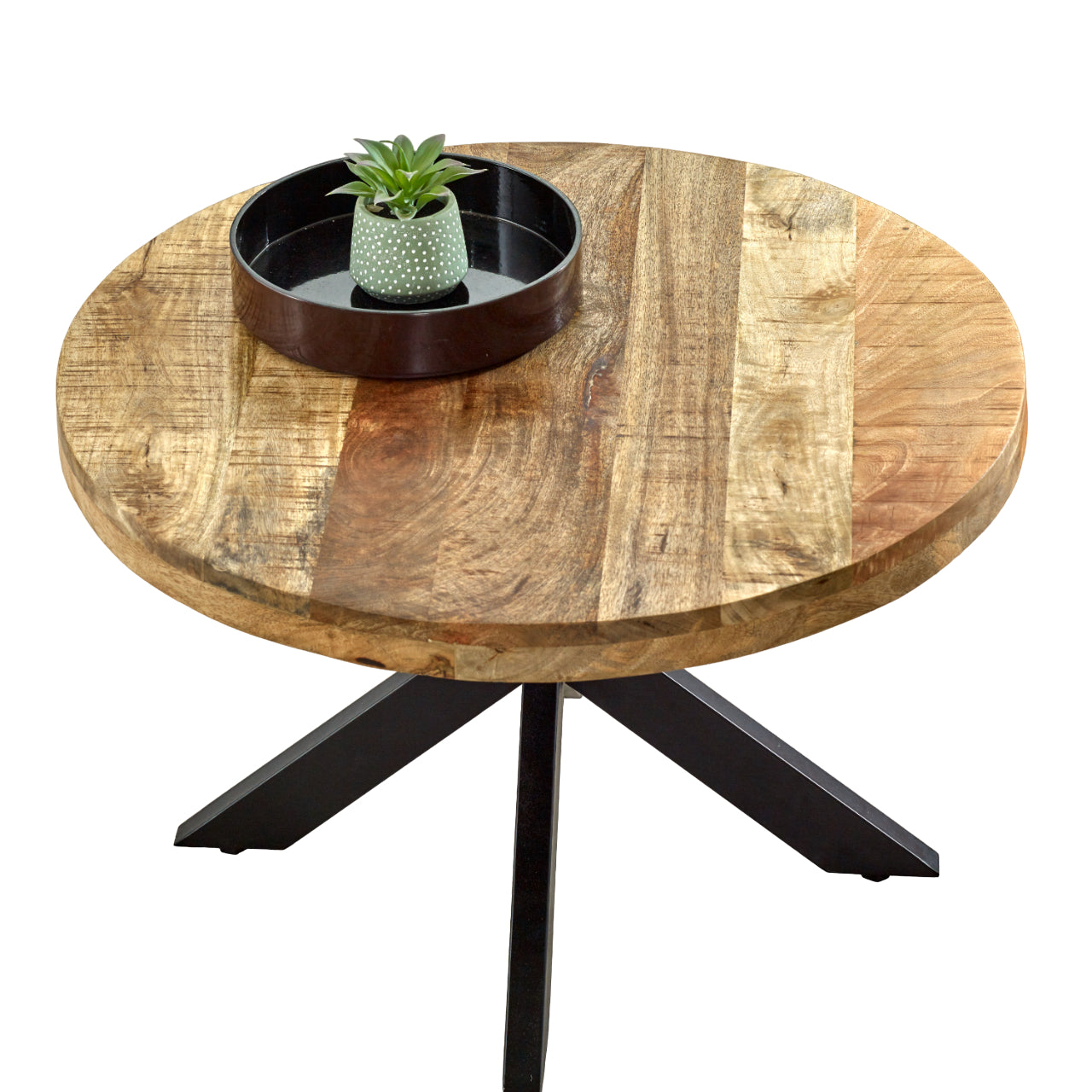 London Natural Mango Wood Coffee Table with 1 Top and Industrial Metal Legs