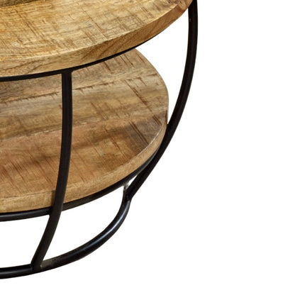 California Solid Wood and Metal Round Coffee Table With Shelf