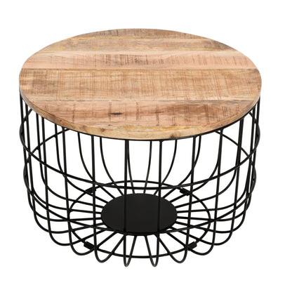 California Solid Wood and Metal Wire Coffee Table