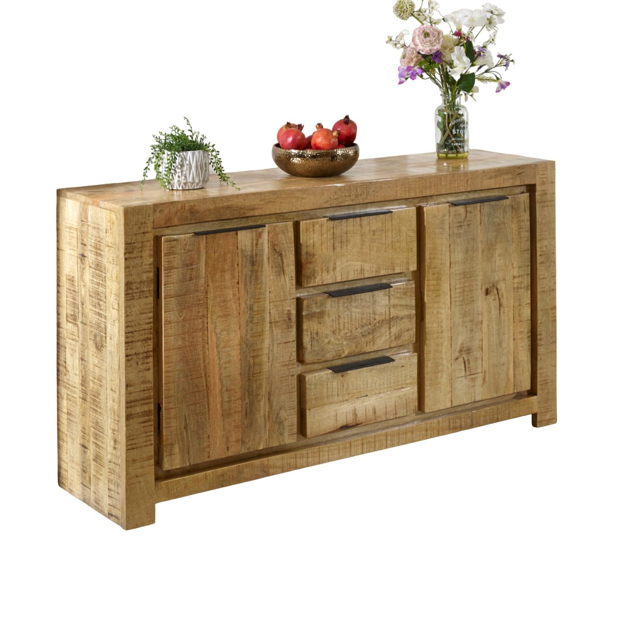 California Solid Mango Wood Large Sideboard With 2 Doors And 3 Drawers