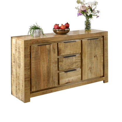 California Solid Mango Wood Large Sideboard With 2 Doors And 3 Drawers