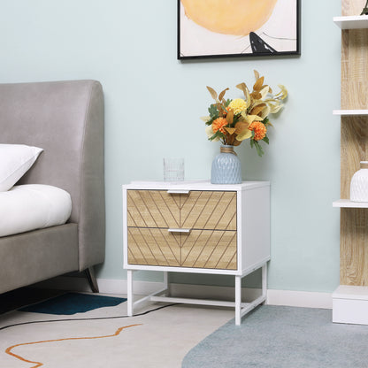 Loni White And Natural Wood Bedside Table 2 Drawers White Handles