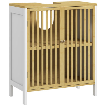 Neyora Bamboo Style Under Sink Bathroom Storage Cabinet With Cut Out Front