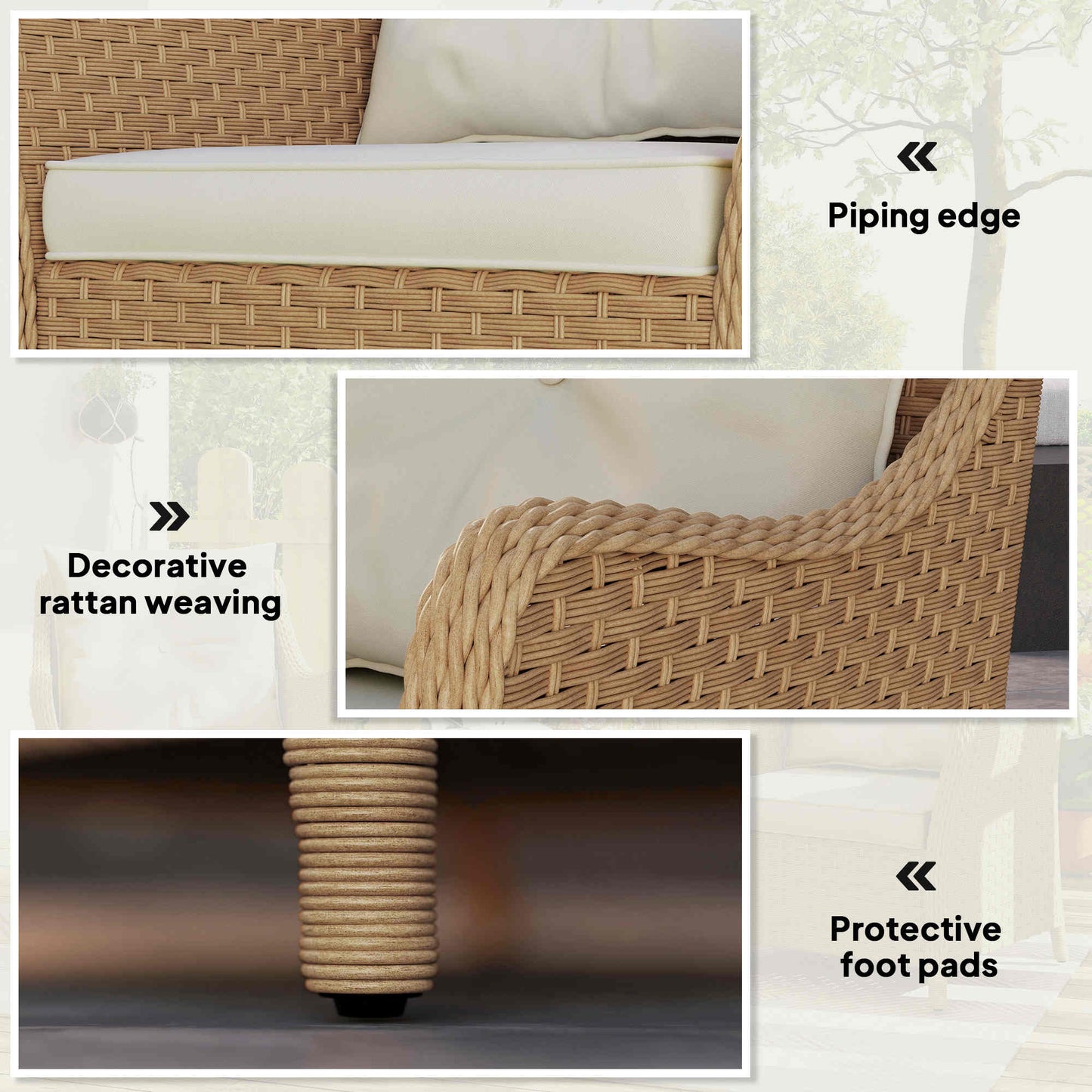 Rera Rattan Beige Set Of 2 Outdoor Armchairs With Cushions Armrests And High Back