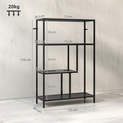 Risudo Wood Charcoal Grey 4 Tier Bookcase With OFauxn Shelving