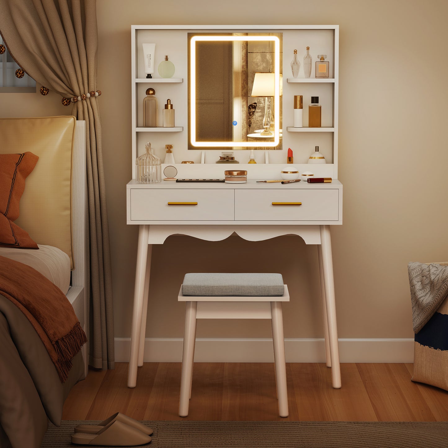 Dididi White Elegant Dressing Table With LED Mirror