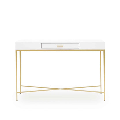 Genoa White Gloss and Gold Console Table with Drawer