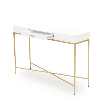 Genoa White Gloss and Gold Console Table with Drawer