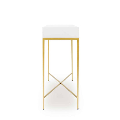 Genoa White Gloss and Gold Console Table with Drawer
