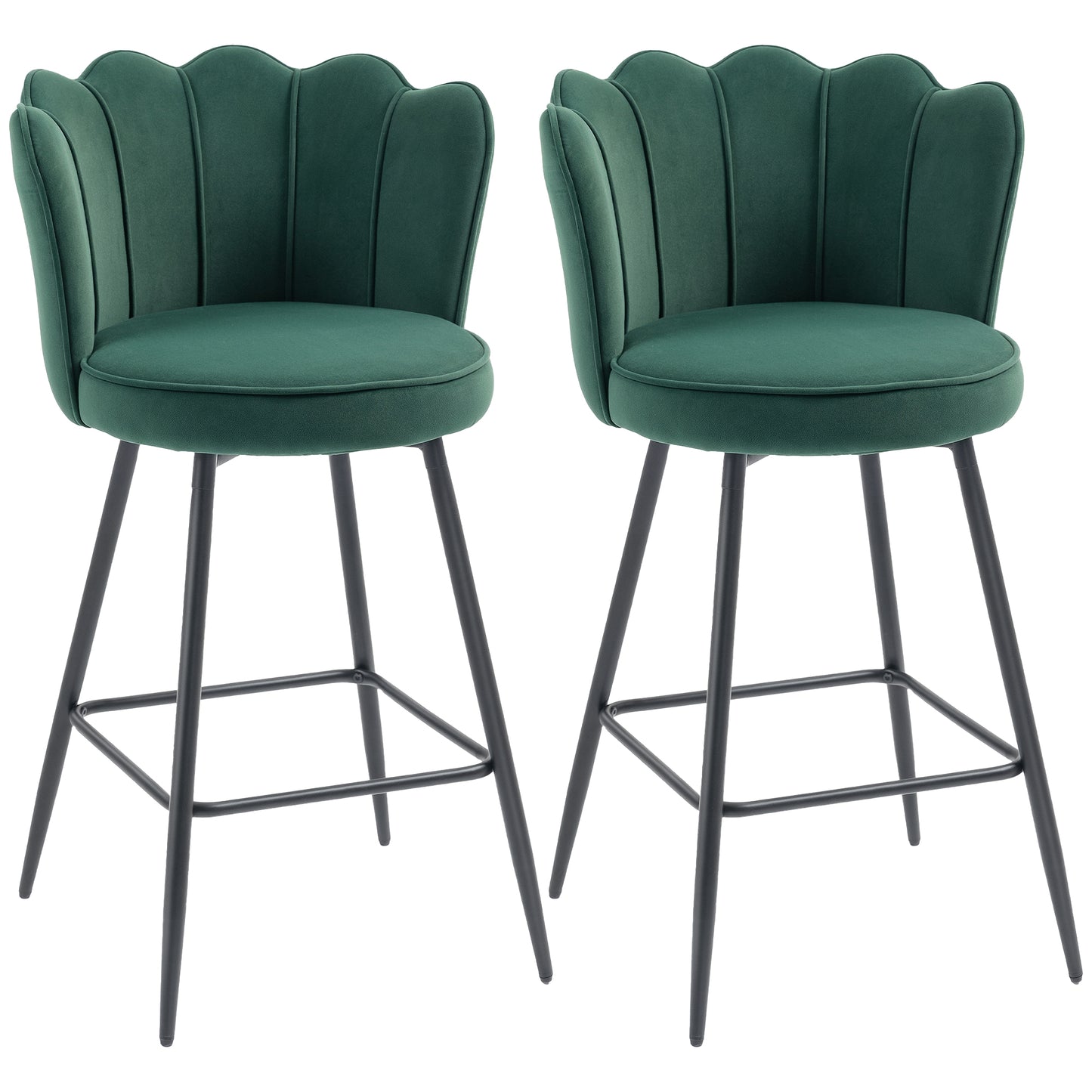 Ralu Velvet Dark Green Lotus Style Bar Stools Set Of 2 With Sculpted Seat