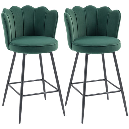 Ralu Velvet Dark Green Lotus Style Bar Stools Set Of 2 With Sculpted Seat