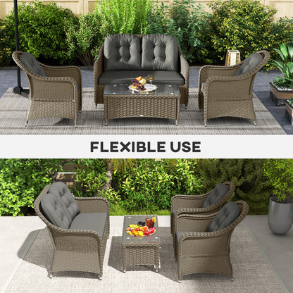 Nirato Grey Rattan 4 Seater Outdoor Sofa Set With Rectangular Glass Coffee Table