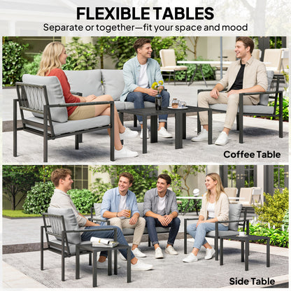 Cosneri Metal Light Grey 4 Seater Garden Sofa Set with 2 Coffee Tables