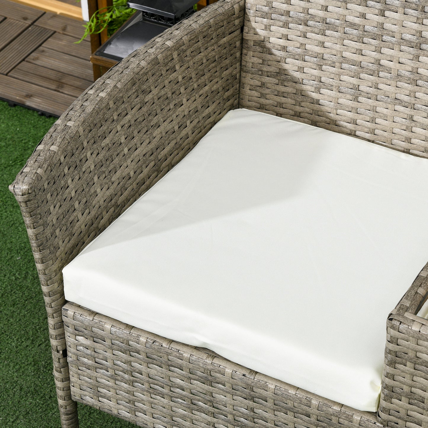Hamoba Faux Rattan Grey 2 Seat Garden Chair With Integrated Centre Table