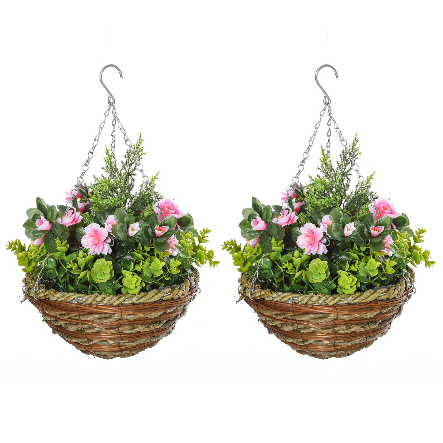 Fifi Set Of 2 Hanging Artificial Lisianthus Flower Displays In Pink And Green