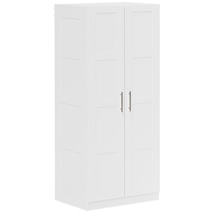Coravello Wooden White 2 Door Wardrobe With Hanging Rail and Shelf