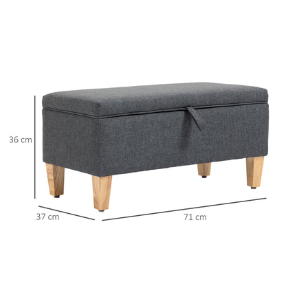 Cose Linen Dark Grey Storage Ottoman With Padded Seat Natural Wooden Legs