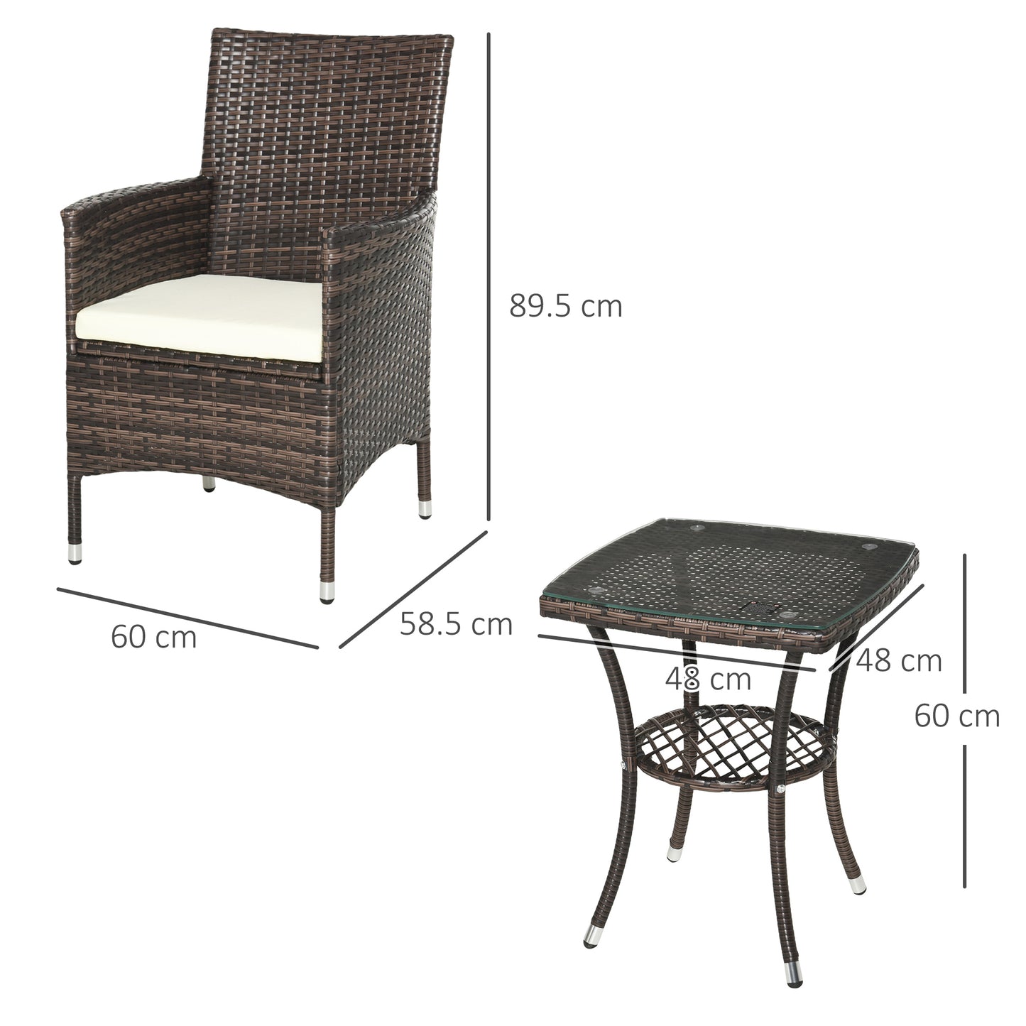 Lovi Rattan Brown 3 Piece Outdoor Bistro Chair Set With Cushions