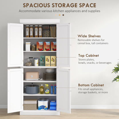 Varofa Wooden White Freestanding Kitchen Cupboard With 4 Doors And 6 Tier Shelving