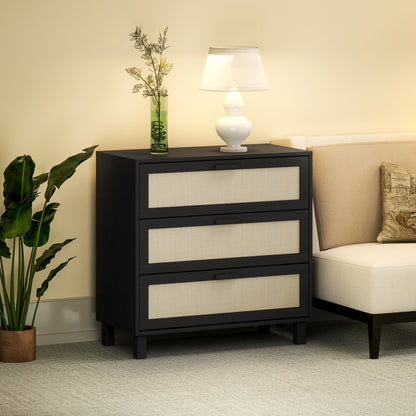 Yorami Wood And Rattan Black 3 Drawer Boho Storage Chest