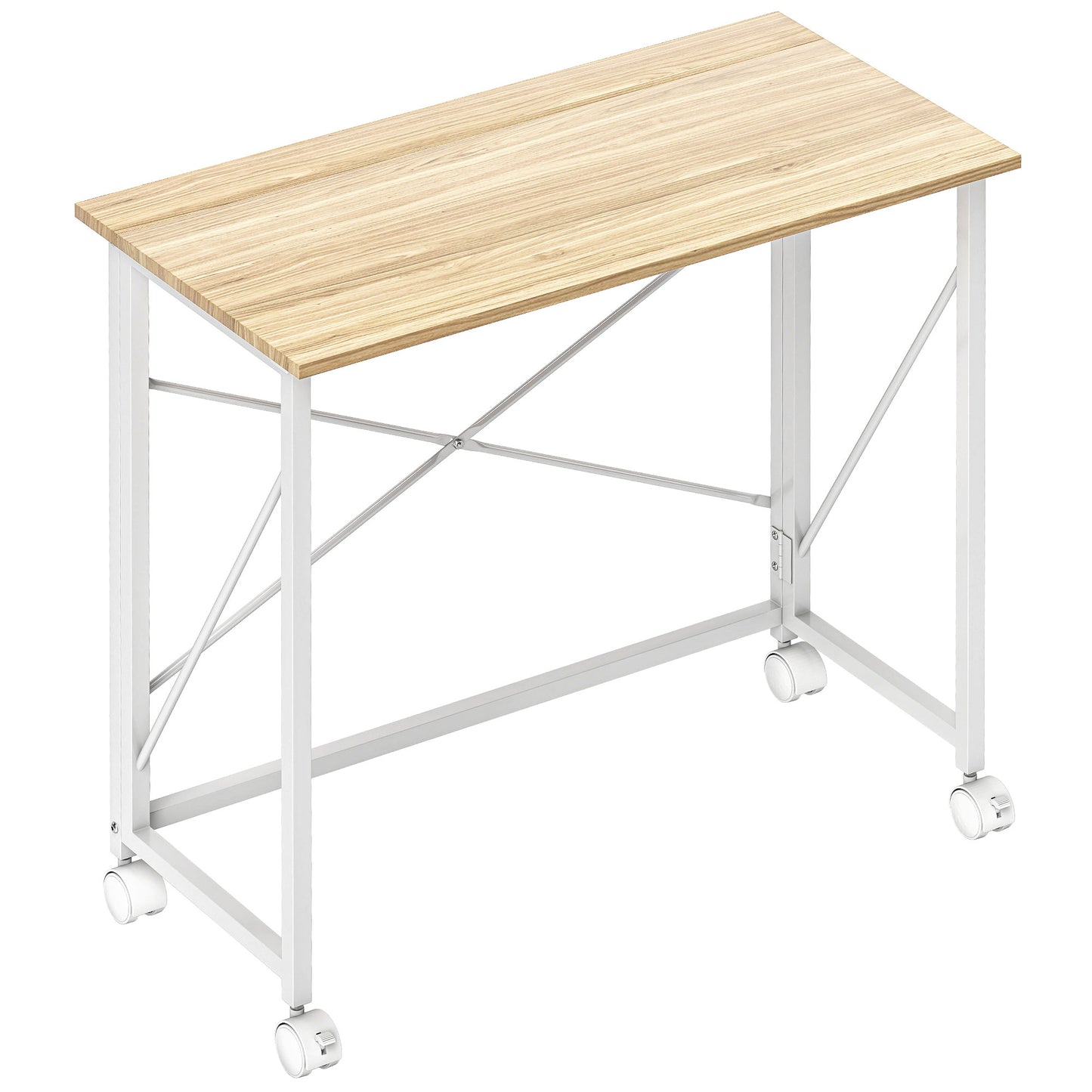 Yokare 80cm Wooden Natural and White Folding Desk On Wheels