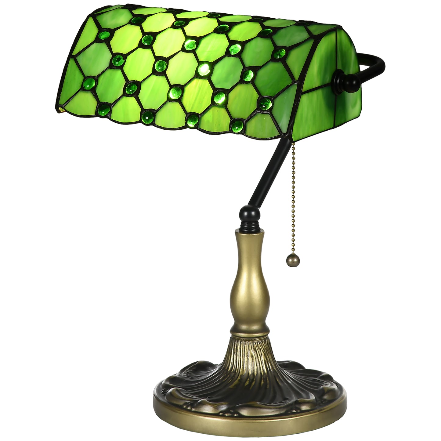 Nofilu Glass And Metal Green Vintage Style Stained Glass Table Lamp