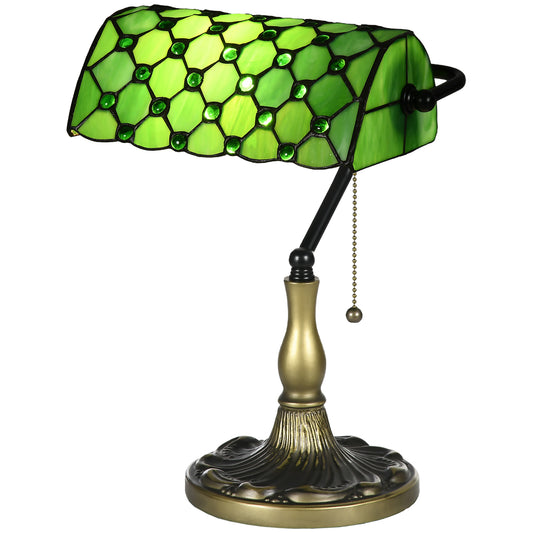 Nofilu Glass And Metal Green Vintage Style Stained Glass Table Lamp