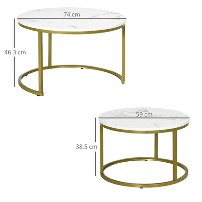 Dividi Metal And Wood White Set Of 2 Round Nesting Side Tables