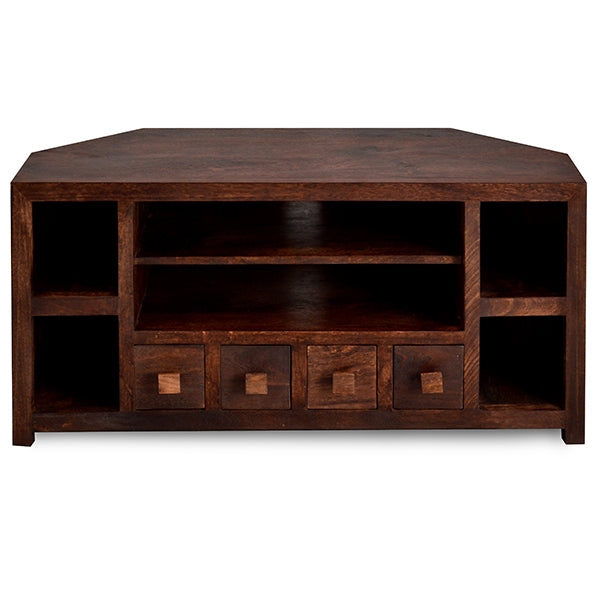 Phuket Dark Mango Wood Corner TV Unit 4 Drawers 6 Shelves