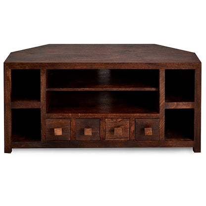 Phuket Dark Mango Wood Corner TV Unit 4 Drawers 6 Shelves