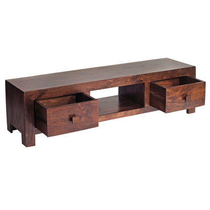 Phuket Dark Mango Wood TV Media Unit 2 Drawers 1 Open Shelf