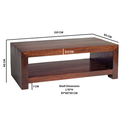 Phuket Dark Mango Wood Large Coffee Table with Bottom Shelf