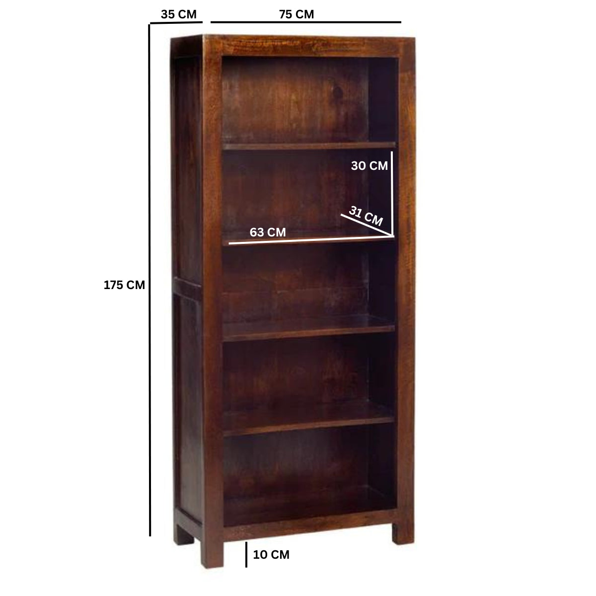 Phuket Dark Mango Wood Large Open 5 Shelf Bookcase