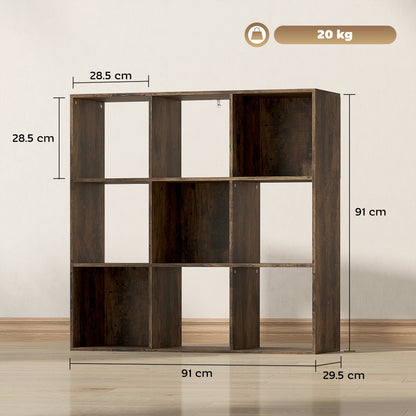 Toleel Wooden Rustic Brown 9 Cube Storage Bookcase