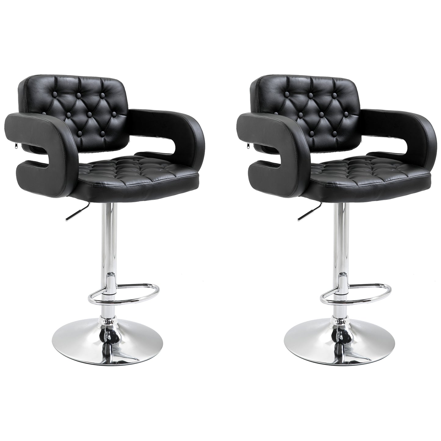 Hafi Rino Faux Leather Black Adjustable Swivel Bar Stools Set Of 2 With Back And Arm Support
