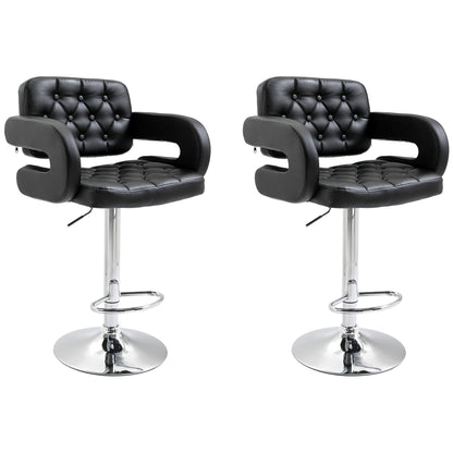 Hafi Rino Faux Leather Black Adjustable Swivel Bar Stools Set Of 2 With Back And Arm Support