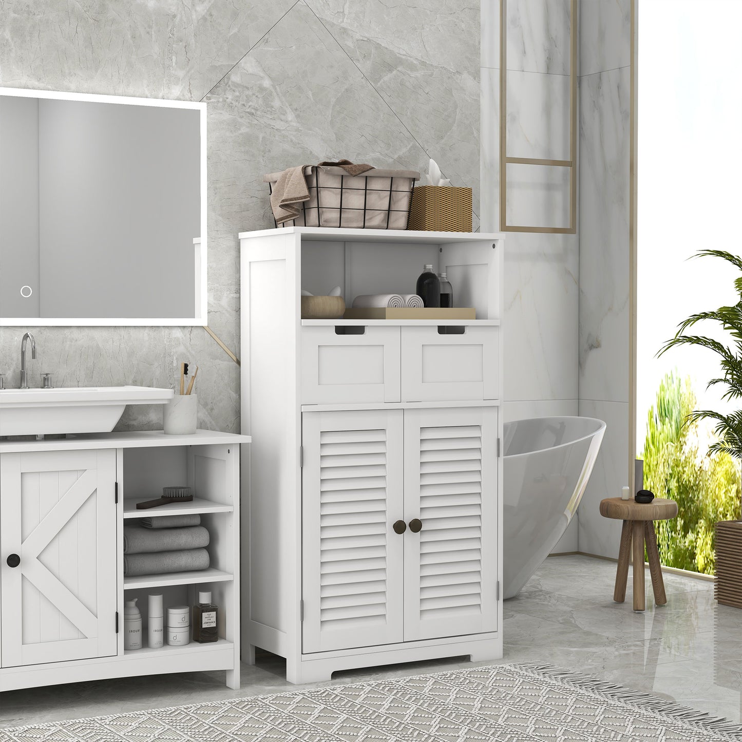 Vikese Dosu 3 Section Bathroom Storage Unit With Shelves Drawers And Cupboard White