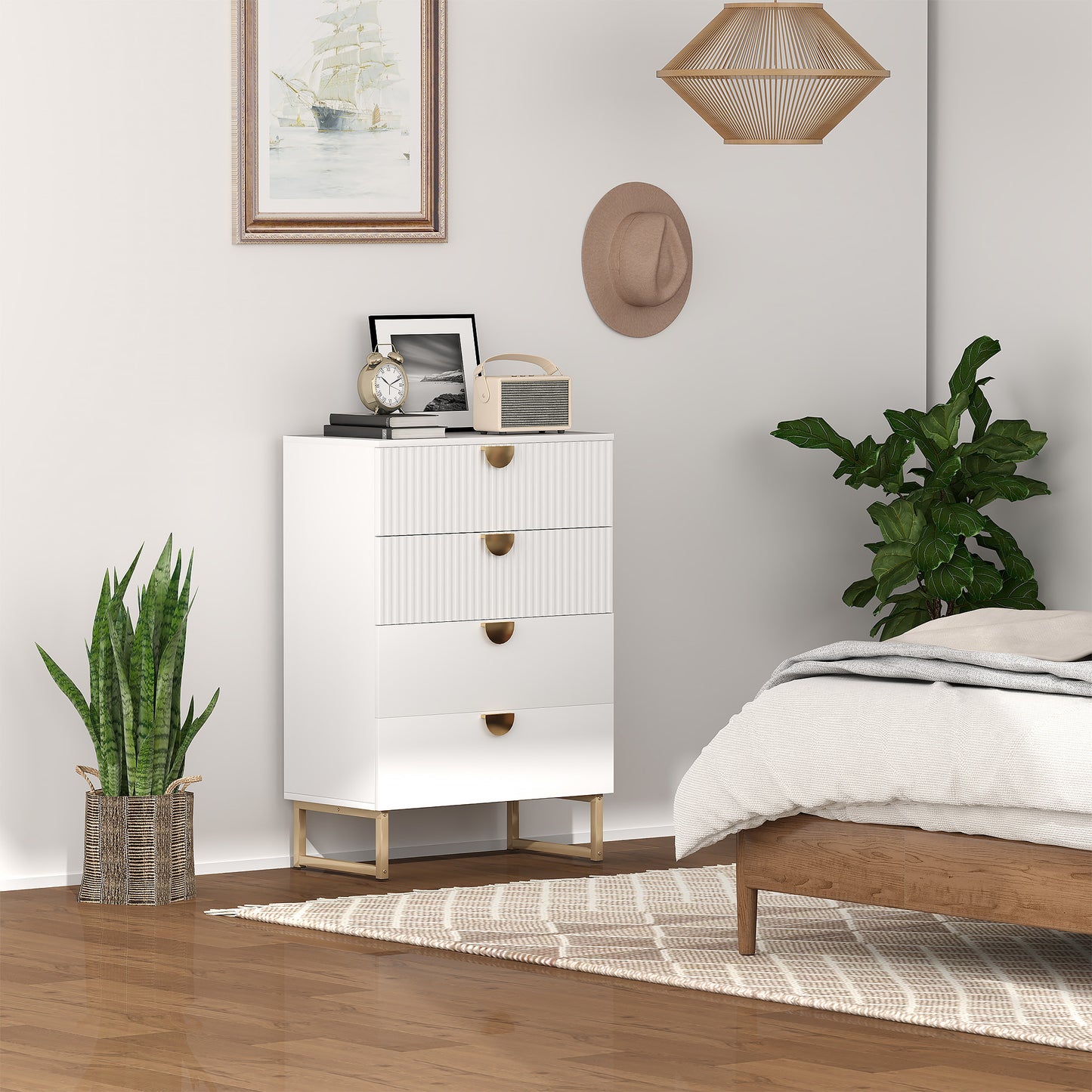 Nimise Wooden White Elegant 4 Drawer Chest Of Drawers