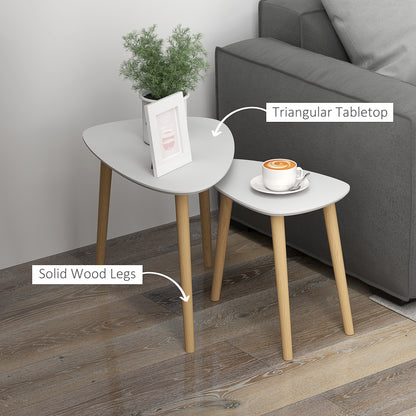 Keline  Set Of 2 Wood Light Grey Nesting Side Tables With Solid Wood Legs