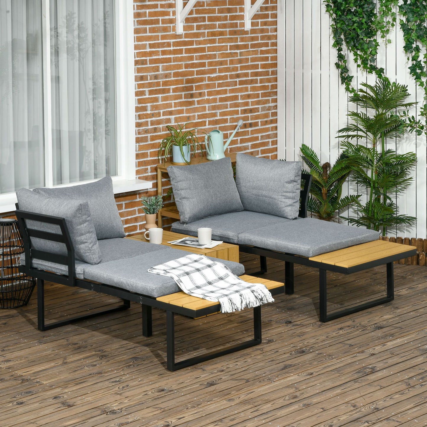Liri 3 4 Seater Patio Furniture Set Outdoor Garden Sofa Conversation Set with Coffee Table and Side Tables