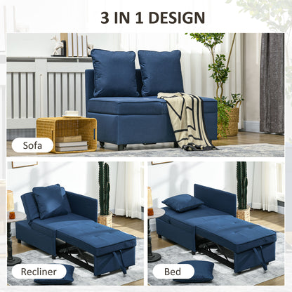 Sumima Fabric Blue 3 In One Convertible Single Sofa Bed With 5 Position Adjustable Back