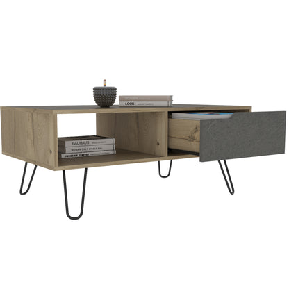 Jerez Bleached Pine Wood And Grey Stone Effect Coffee Table